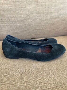 Born Black Suede Scalloped Ballet Flats